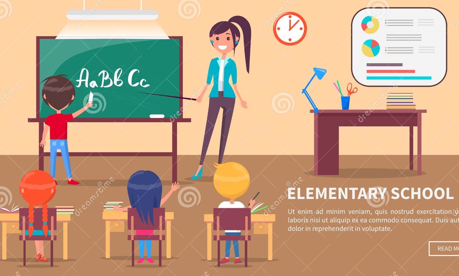 insegna-della-scuola-elementare-con-i-bambini-e-l-insegnante-104125579
